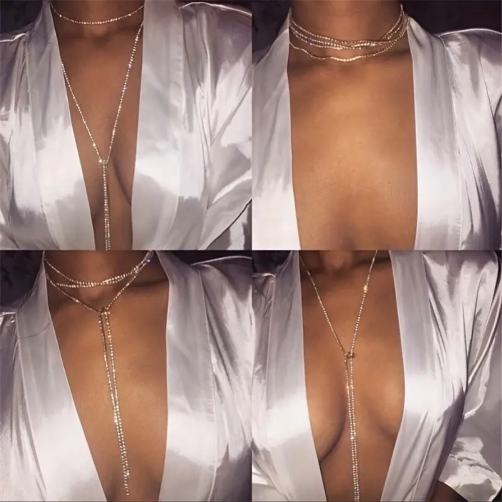 [Long Y-Shaped Rhinestones Necklace] A Women'S Minimalist  silver